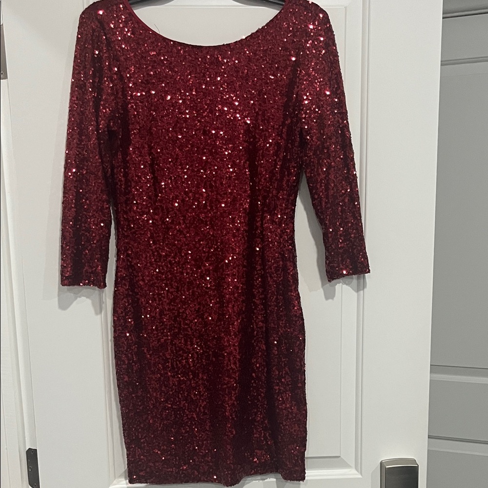 Gianni Bini Burgundy Sequin Long Sleeve Dress
